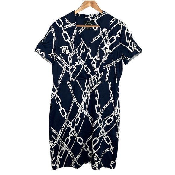 Lennie for Nina Leonard Cotton-Blend Chain-Print Nautical Dress. Size 16. - Picture 2 of 16